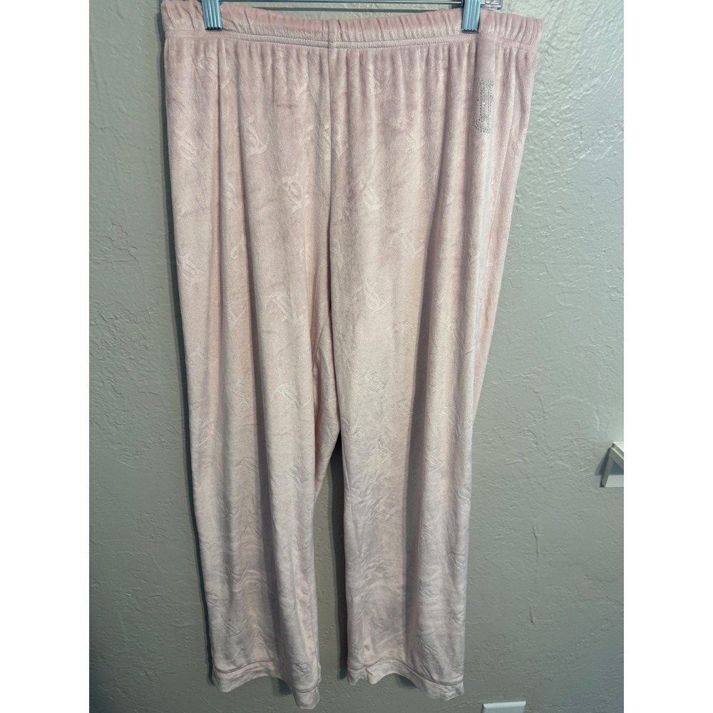 Juicy Couture Pink Velour Pajama Set Rhinestone Back Logo Embossed Sleepwear M